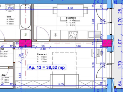 Apartament 1 Cameră, balcon - SU 38,52 mp– Terra, Florești